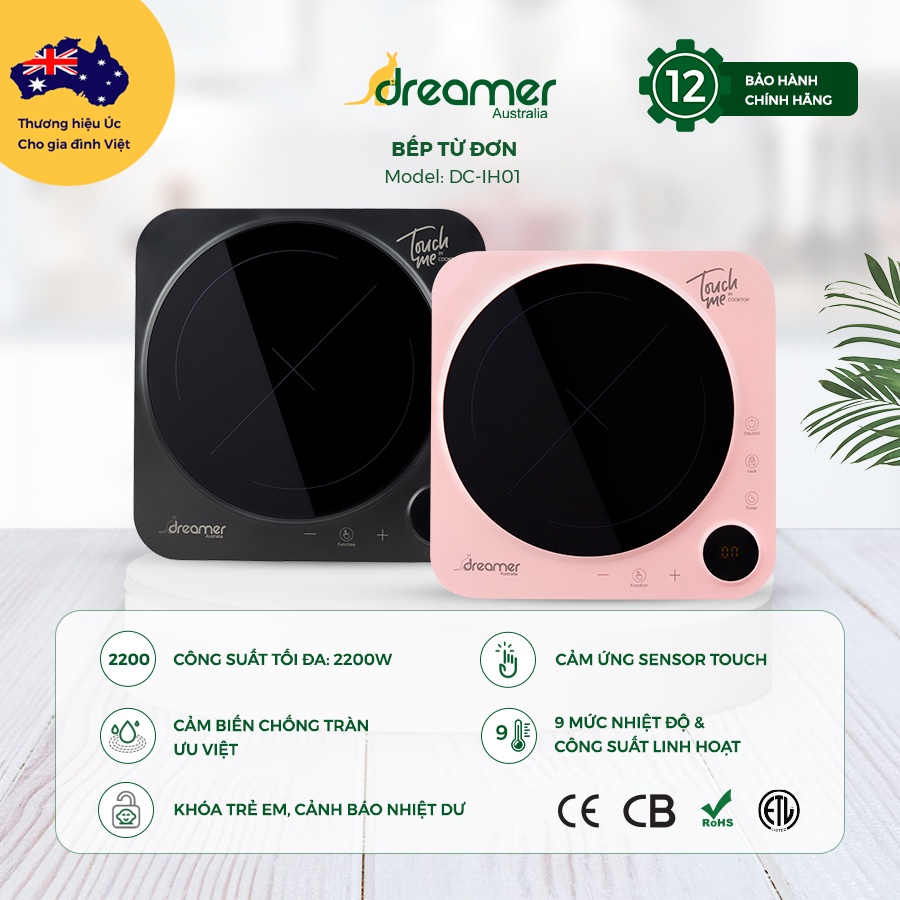 Bếp điện từ đơn Dreamer DC-IH01, công suất 2200W, Hàng chính hãng, Bảo hành 12 tháng