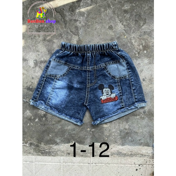 quần đùi jean thêu hình ngộ nghĩnh dễ thương cho bé gái điệu đà size nhí vải co giãn