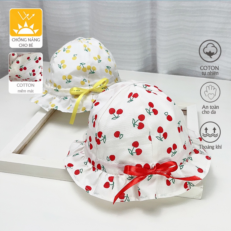 Nón rộng vành chống nắng cho bé gái 0-1 tuổi, mũ em bé mềm mát, thoáng khí, có dây cột tiện lợi phong cách dễ thương