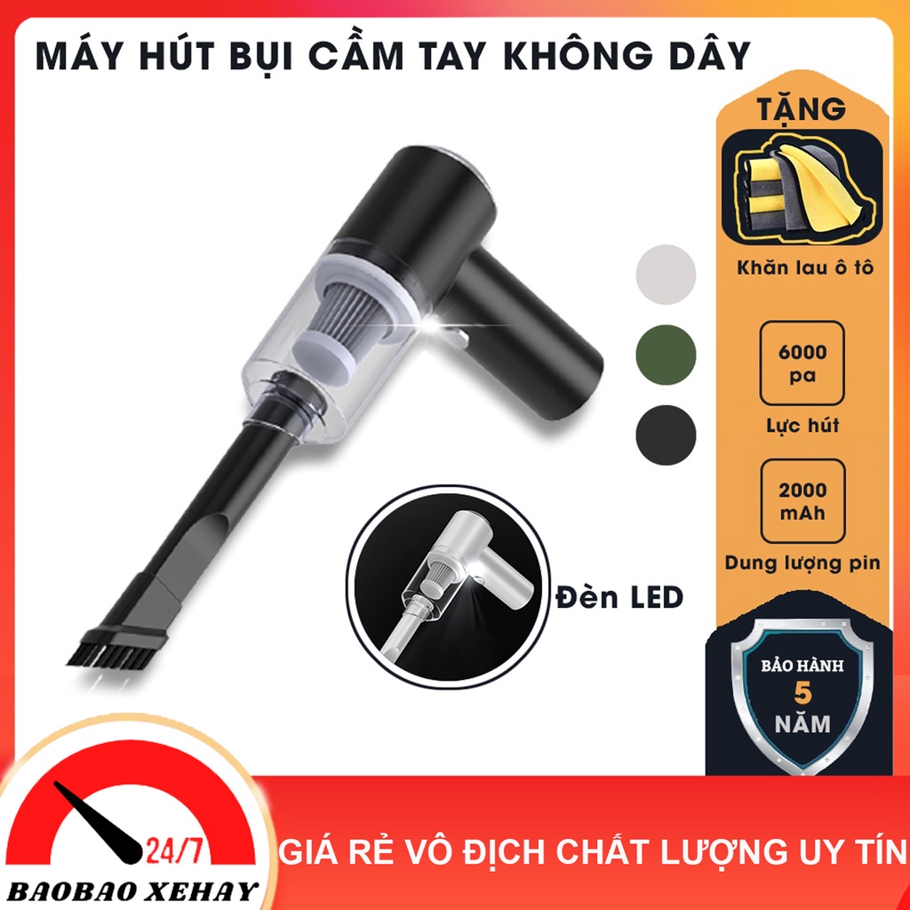 [BẢO HÀNH 5 NĂM ] MÁY HÚT BỤI CẦM TAY KHÔNG DÂY SIÊU MINI HÚT CỰC MẠNH 6000PA - 120W, SẠC USB