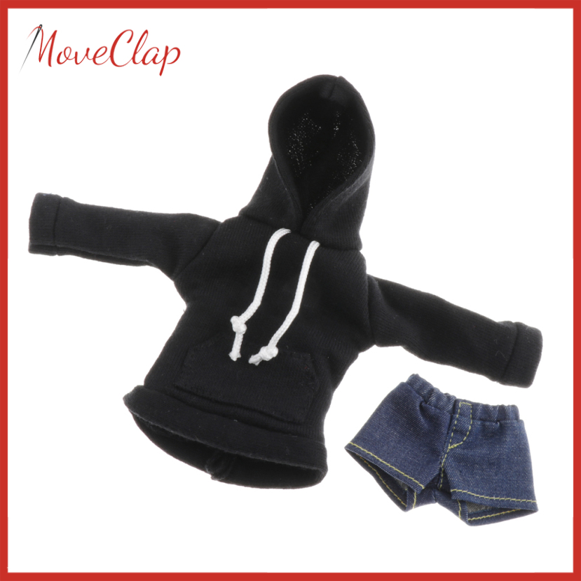 MoveClap BJD Black Hoodie & Short Pants for 1/6 Dollfie SD Licca/Momoko/Azone Outfits