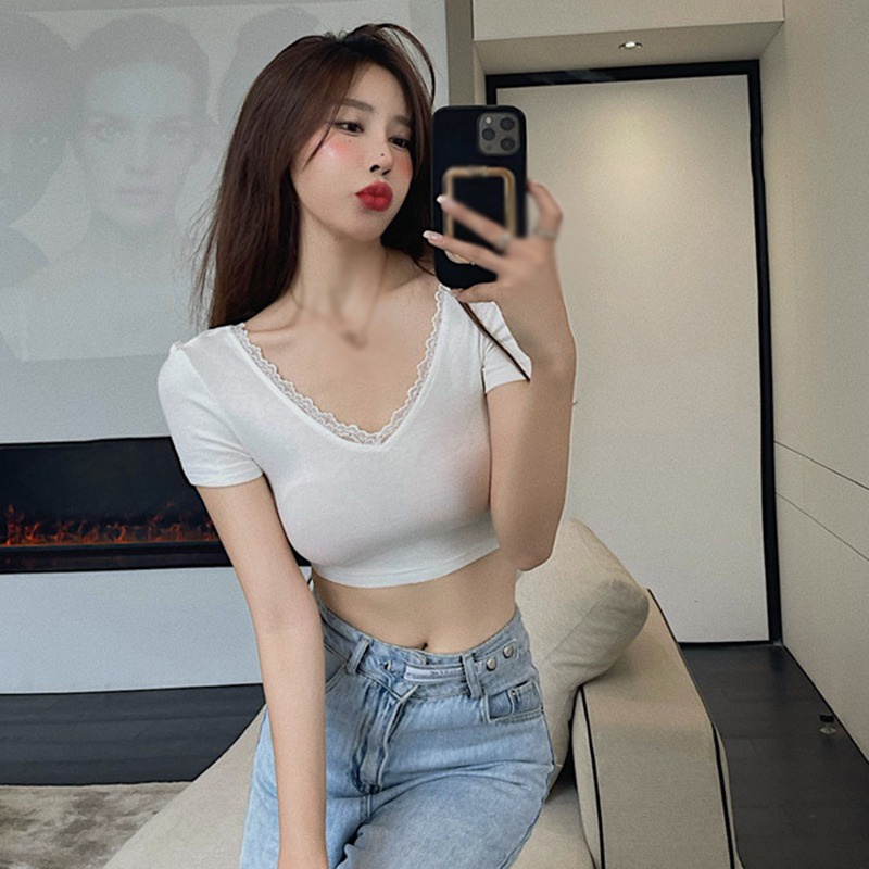 Áo Thun Tay Ngắn Cổ Chữ V Thiết Kế Hở Lưng Quyến Rũ Cho Nữ