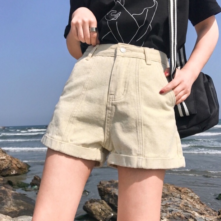 {HCM / CÓ SẴN + DÂY NỊT} QUẦN SHORT JEAN NỮ MÀU KEM Q001 - QUẦN NỮ THỜI TRANG ULZZANG