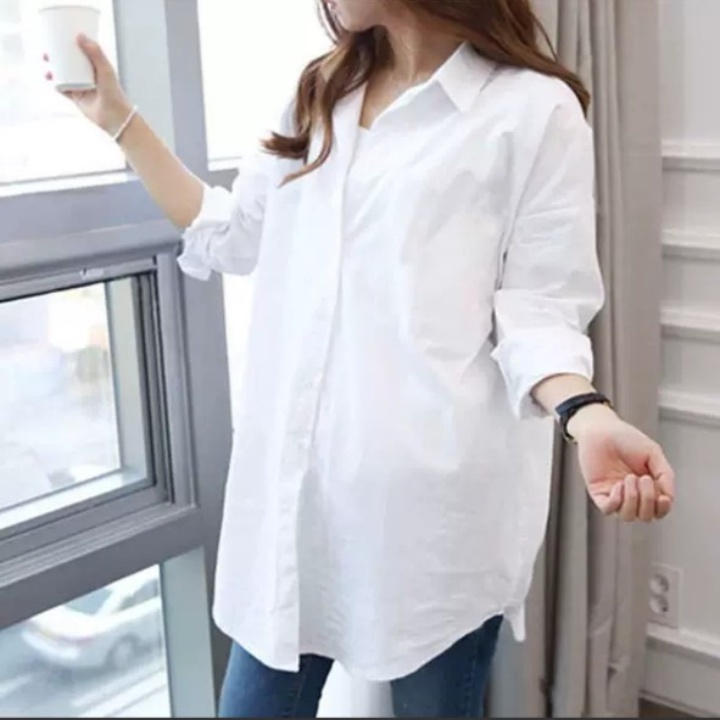 Áo sơ mi nữ trắng form rộng tay dài trẻ trung năng động vải lụa mềm mịn mặc mát-MURD03
