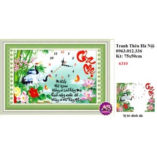 Hangfdftranh đính đá đông hồ thư pháp cha mẹ kt 75x50cm