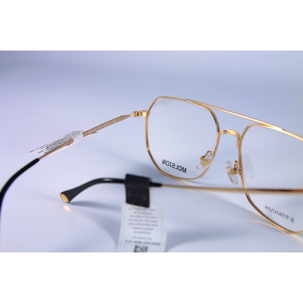 Gọng kính titanium Molsion MJ-7128 màu vàng viền đen Full box
