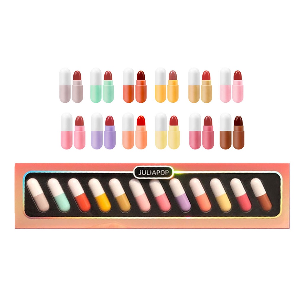 Bộ Son Lì Mini Chống Thấm Nước Lâu Trôi Thiết Kế Hình Viên Con Nhộng