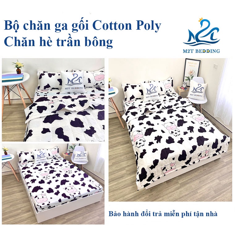 Bộ chăn ga gối hè cotton poly M2T Bedding, chăn hè trần bông họa tiết mền đáng yêu