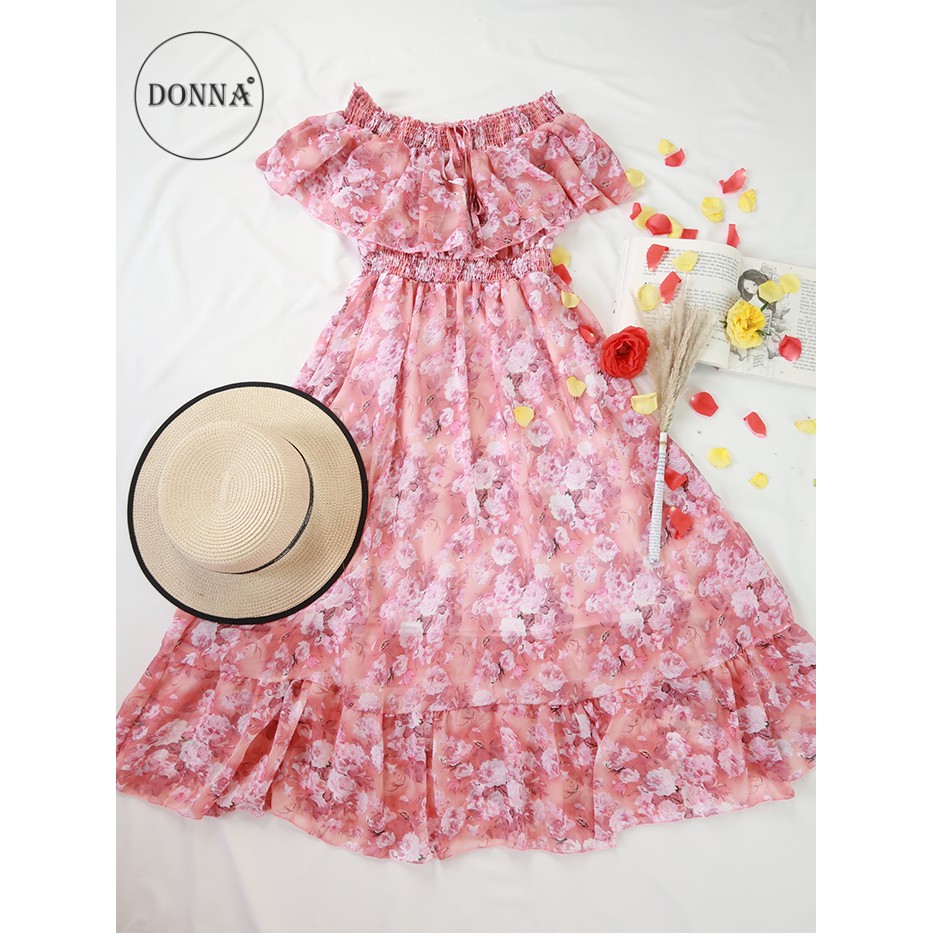 Đầm maxi trễ vai hoa Donna