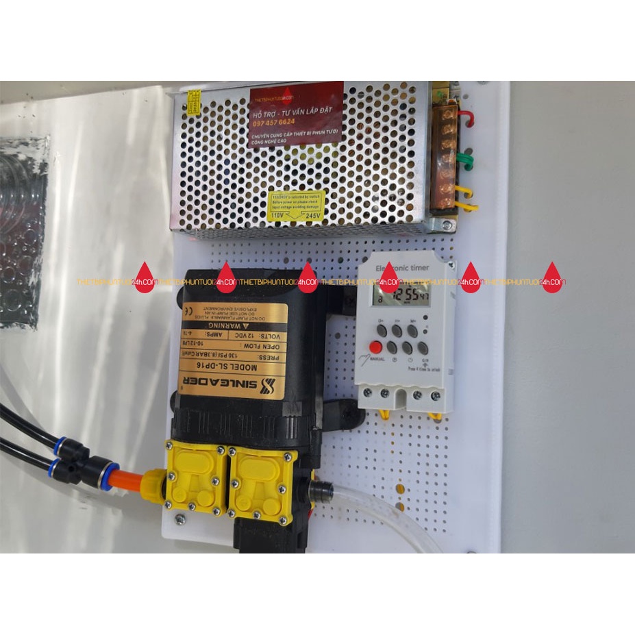 Trọn bộ máy bơm đôi tăng áp 12v Sinleader mini kèm biến điện công tắc hẹn giờ tự động ráp sẵn bảng điện - MHL
