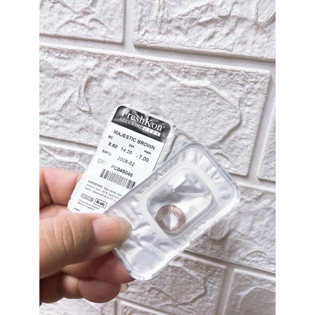 Kính áp tròng 3 tháng Freshkon Alluring Eyes màu Winsome Brown- lens cận từ 0.00 độ đến -9.00 độ- tặng khay