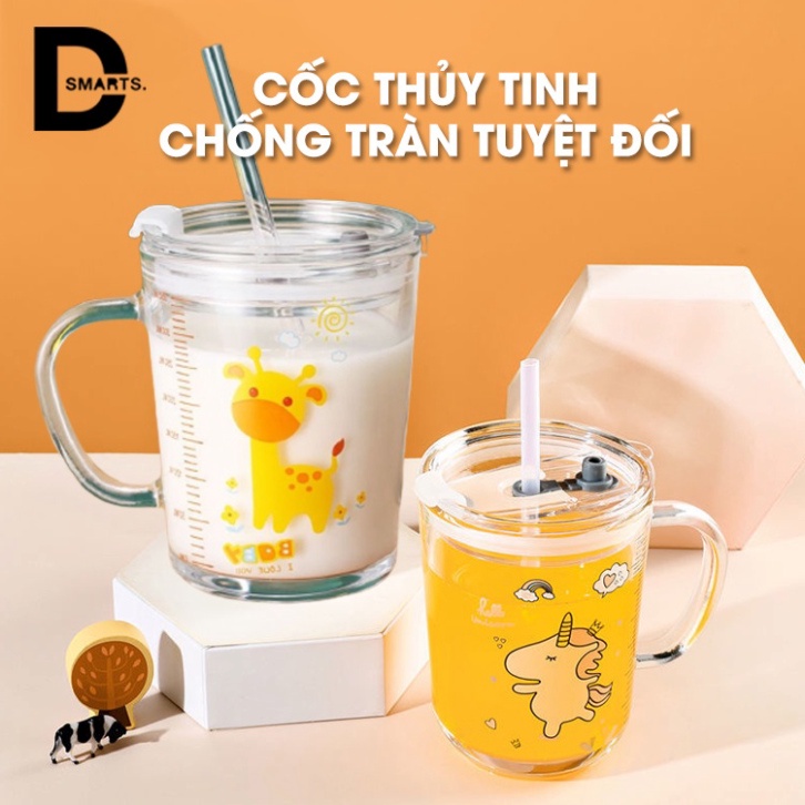 Cốc thủy tinh chống tràn tuyệt đối thiết kế nhỏ gọn,dung tích 400ml dễ dàng mang theo mọi nơi HÀNG HOT
