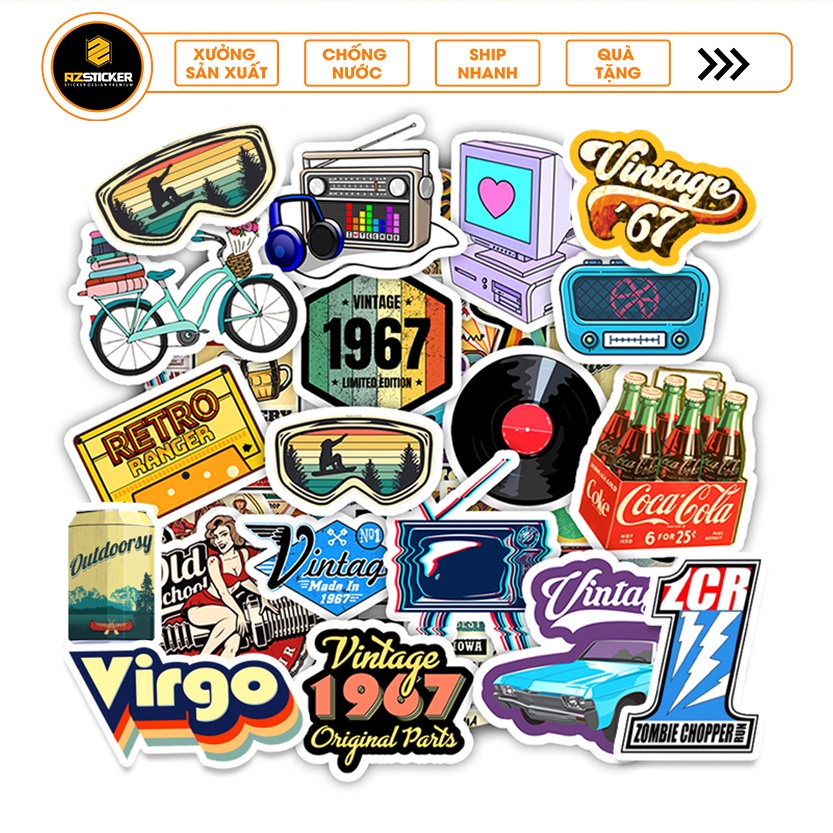 Set Sticker Chủ Đề Vintage | Sticker Chống Bay Màu, Chống Thấm Nước, Sticker Dán Nón Bảo Hiểm, Sticker Dán Điện Thoại