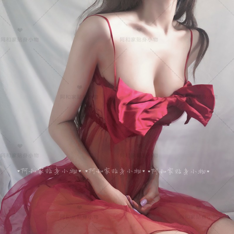 Set đầm ngủ phối lưới đính nơ + quần lót lọt khe quyến rũ cho nữ | BigBuy360 - bigbuy360.vn