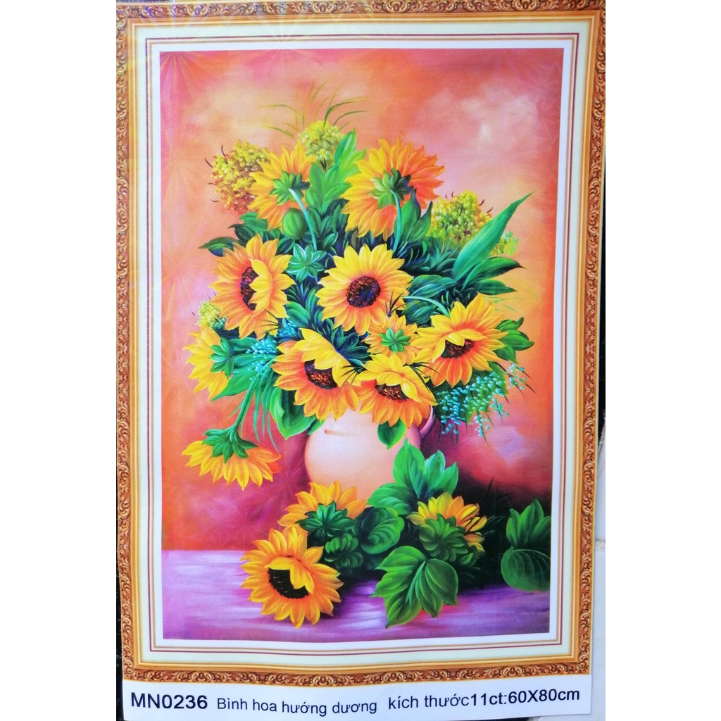 Tranh thêu chữ thập bình hoa hướng dương MN0236