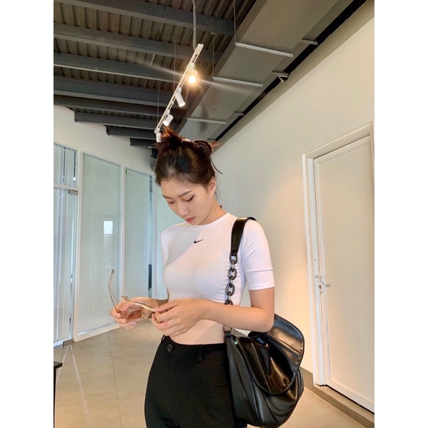ÁO CROP VỆT NI.KE-AC028 - Trắng/Đen