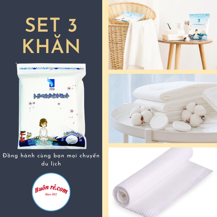Set 3 Khăn Tắm, Khăn Mặt KHÔ Du Lịch Nhỏ Gọn - Túi khăn tắm, khăn mặt khô dùng một lần tiện lợi Br 01615