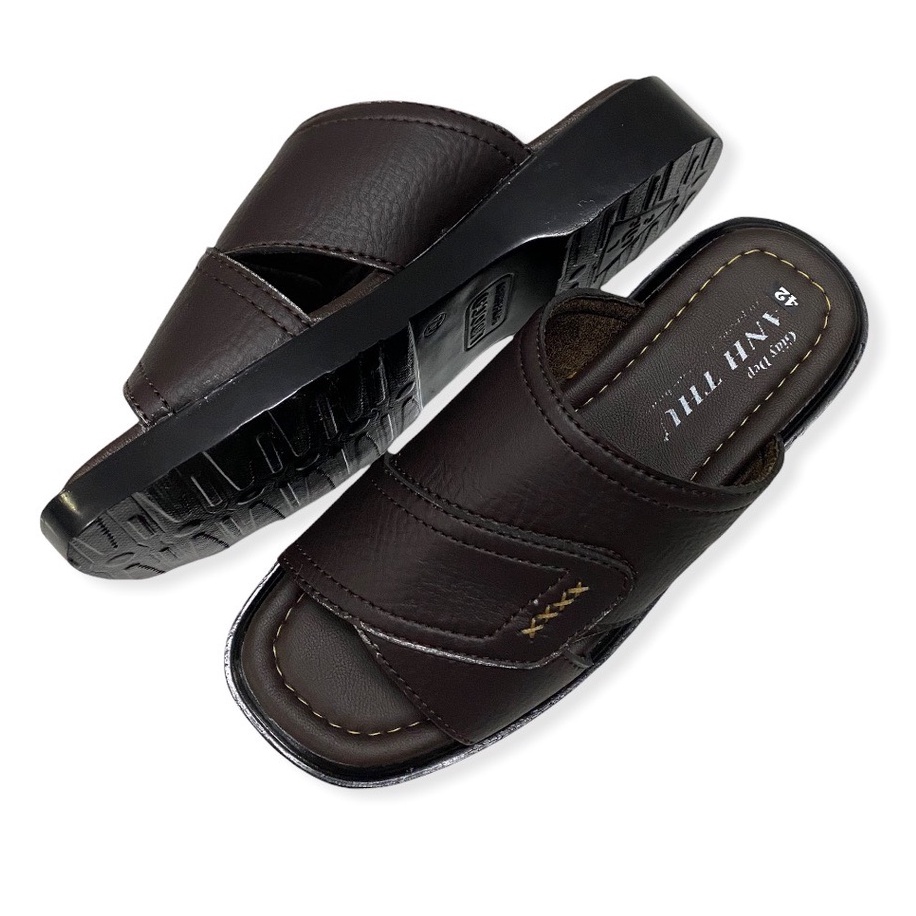 Dép nam quai ngang đế TOMI cao 3 cm màu nâu ms K01