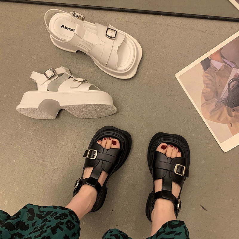 Jiashucheng Giày Sandal Đế Xuồng Dày Dặn Phong Cách La Mã Thời Trang Mùa Hè Mới Cho Nữ