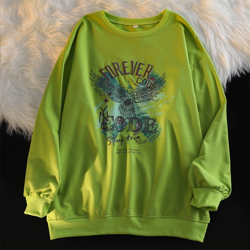 ZHELIHANGFEI Áo Nỉ Dài Tay Cổ Tròn Dáng Rộng In Chữ Cá Tính Thời Trang