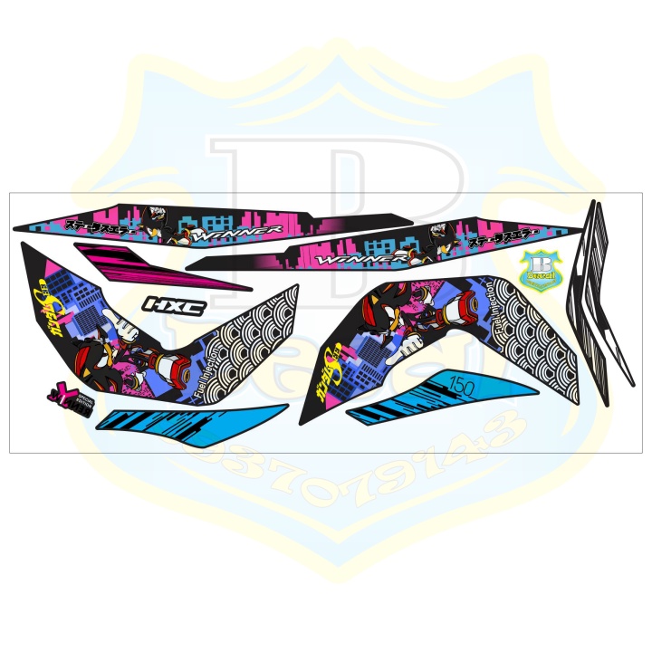 ( Quí khách vui lòng mang ra tiệm cho thợ dán ) Tem winner mẫu sonic đen