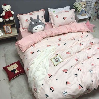 Trọn bộ Ga Trải Giường Chần Bông Dưa Hấu Hồng Nhạt Siêu Đẹp M6*2M-M8*2M((1 Chăn Phao, 1 Ga, 2 Vỏ Gối Đầu, 1 Vỏ Gối Ôm)
