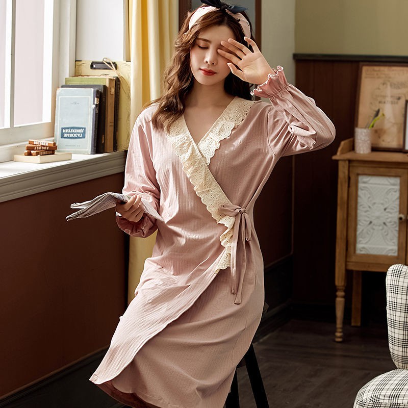 Bộ đồ ngủ tay dài vải Cotton thiết kế xinh xắn cho nữ