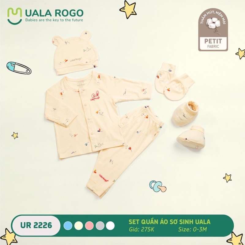 Set sơ sinh vải petit siêu mềm Uala&amp;rogo cho bé