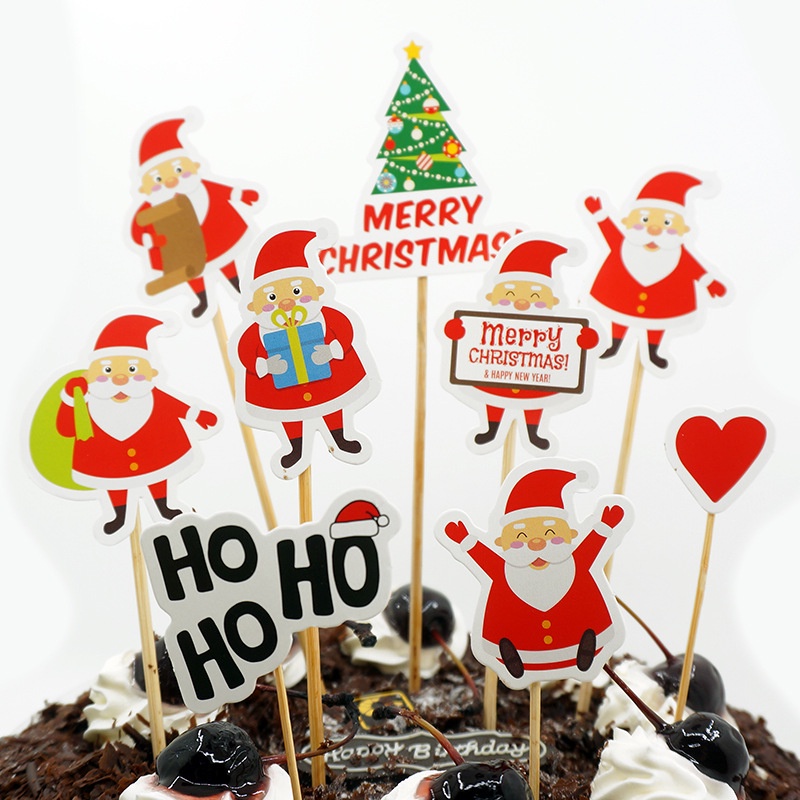 Set 9 cây que hình ông già Noel/chúc mừng Giáng Sinh/Năm mới phụ kiện trang trí bánh kem/bánh mì/tráng miệng đẹp mắt