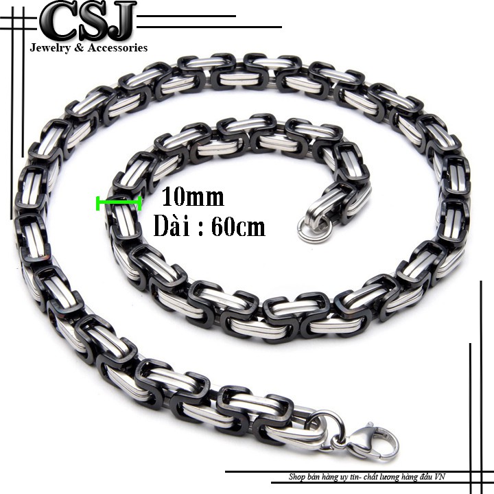 DÂY CHUYỀN INOX NAM ZICZAC 10LY TRẮNG ĐEN siêu chất