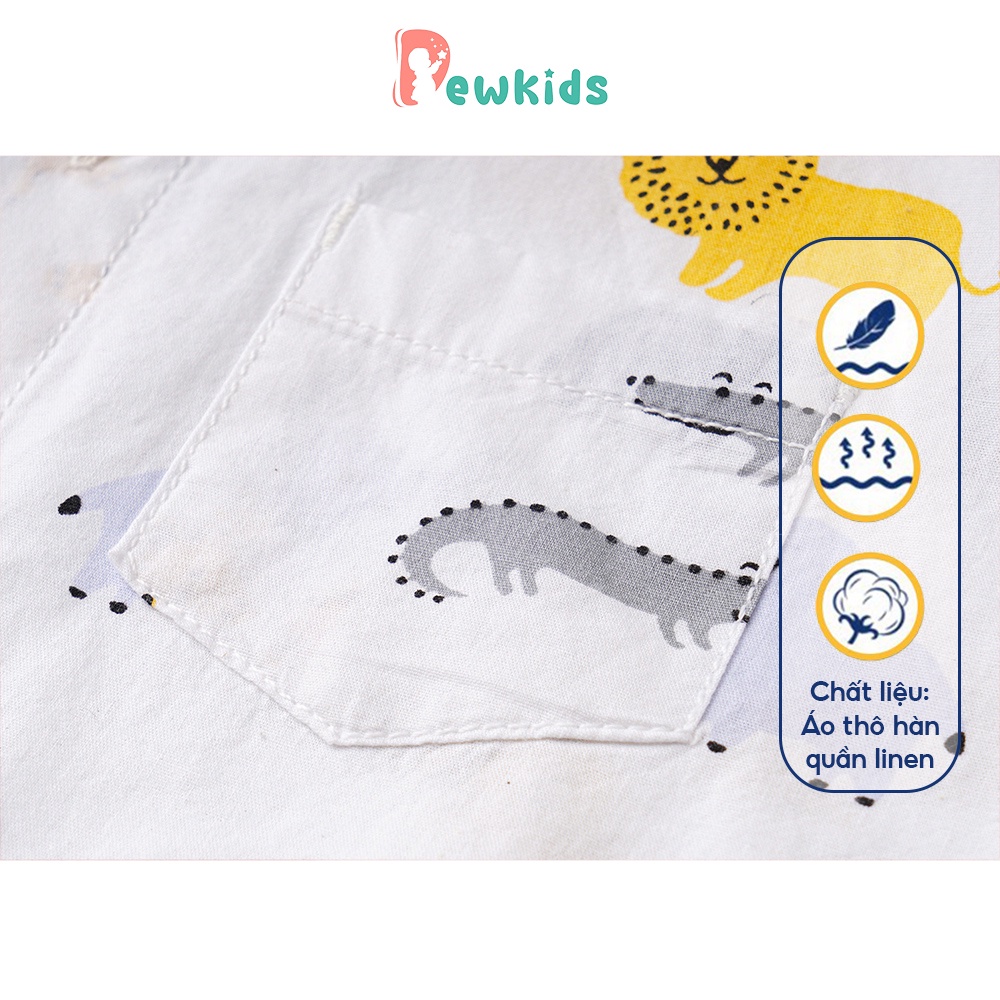 Quần áo bé trai, set bộ sơ mi Dewkids in hình động vật năng động đáng yêu