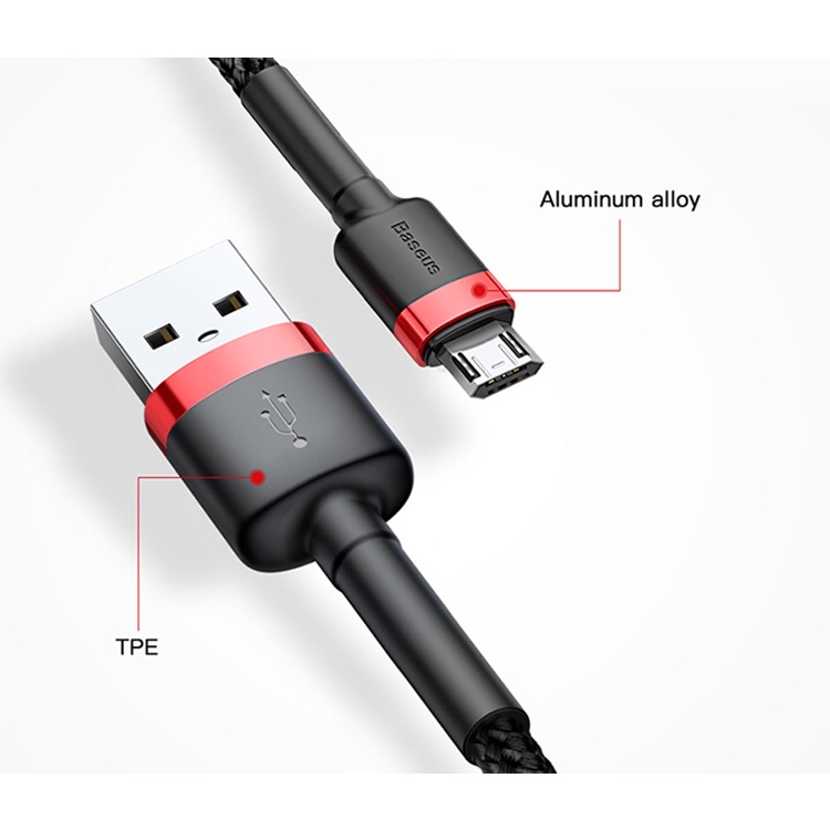 Dây Baseus USB to MICRO bọc dù chống gãy đứt 2 đầu 5 màu đen, đỏ, đen đỏ, xanh, nâu loại 1m 1.5m 2m