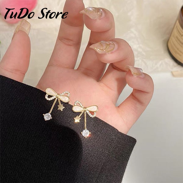 Khuyên tai, bông tai nữ Hàn quốc mạ bạc 925 hình nơ siêu xinh HT17