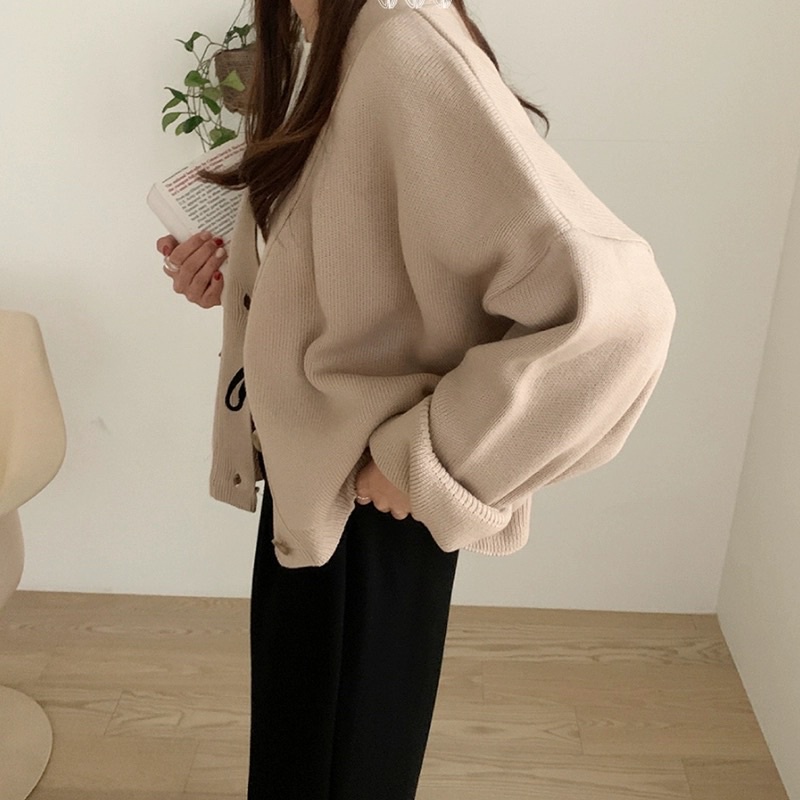 Áo Cardigan màu trơn ba màu dáng rộng oversize đóc 3 cúc cổ V chất dày, áo khoác len dáng rộng dành cho nữ - shopbelinh