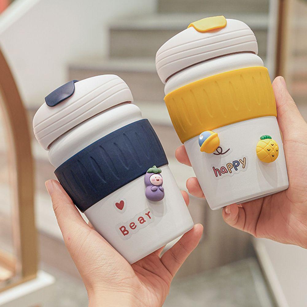 PISTA Bình Nước Chân Không 350ML Kèm Ống Hút Họa Tiết Hoạt Hình Dễ Thương Cho Bé