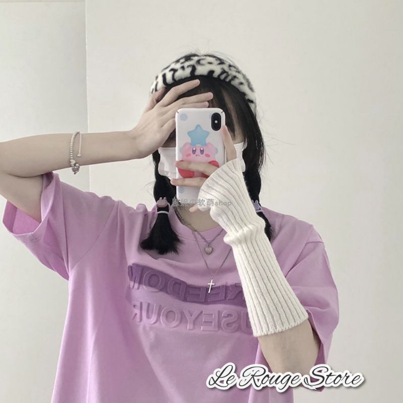 (ORDER) Áo thun Tee-shirt nữ màu pastel xinh xắn chữ in nổi độc đáo có size kiểu Hàn Quốc (ảnh thật)