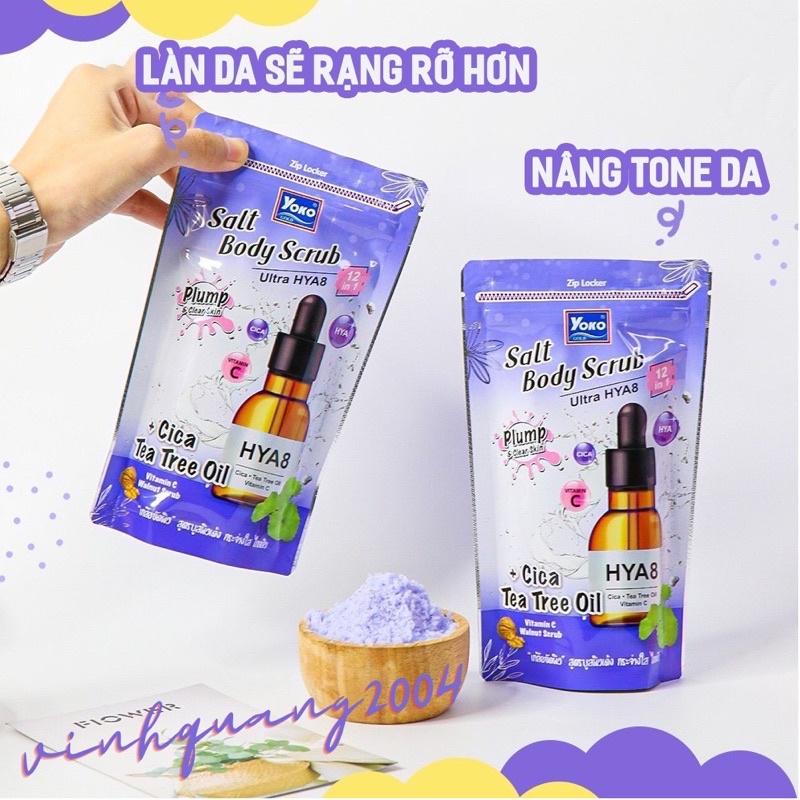 Muối tắm YOKO tẩy tế bào chết tinh chất 8 loại Hyaluronic- YOKO GOLD SALT BODY SCRUB ULTRA HYA8 350g.