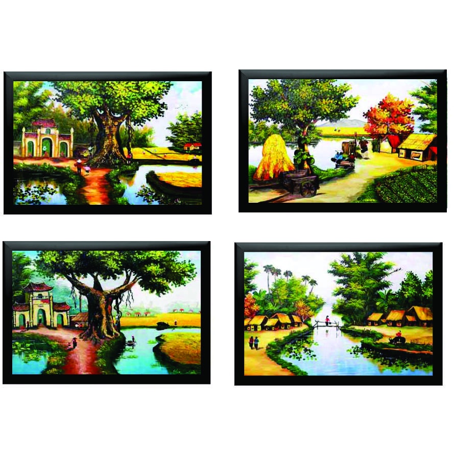 Tranh treo tường làng quê việt nam, tranh quê hương non nước hữu tình, tranh nông thôn việt nam