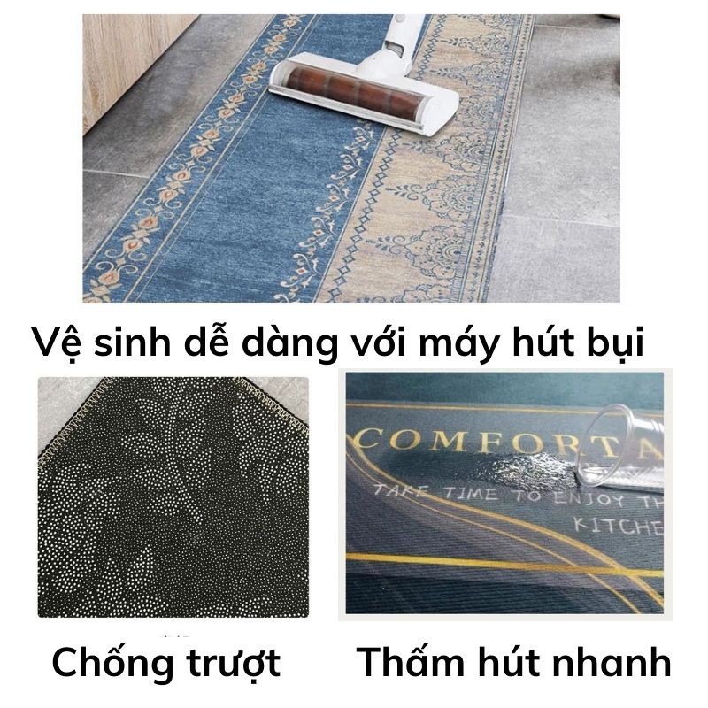 Bộ thảm lót bếp lau chân thấm hút chống trơn trượt, thảm chùi chân nhà bếp, phòng khách, phòng tắm đế cao su