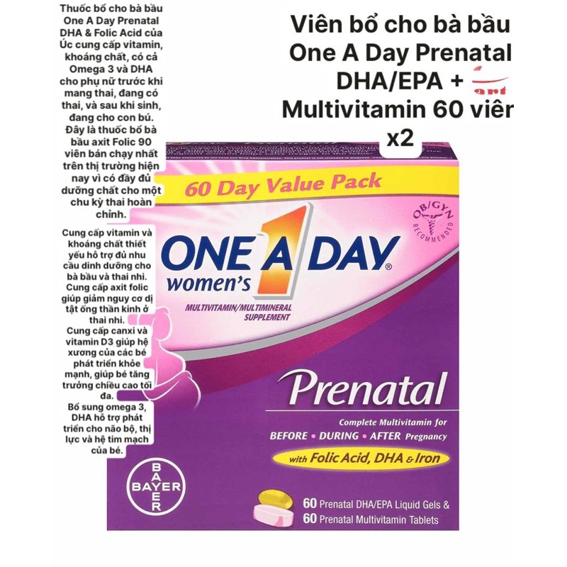 Viên bổ cho bà bầu One A Day Prenatal DHA/EPA + Multivitamin 60 viên x2