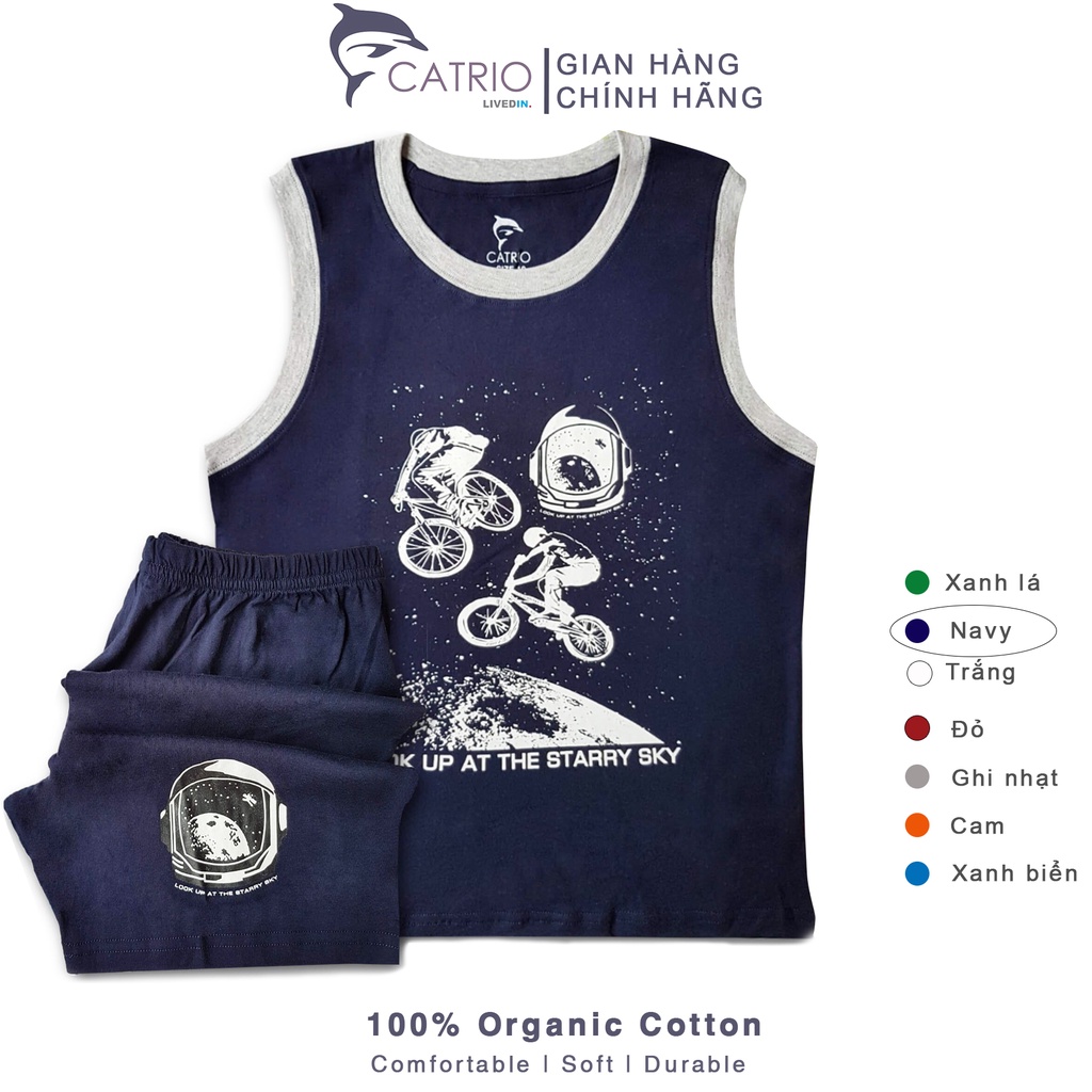 Bộ sát nách cotton bé trai, bộ thể thao ba lỗ BIG SIZE in xe đạp bay 14-18 tuổi mặc mùa hè mềm mát, thoải mái