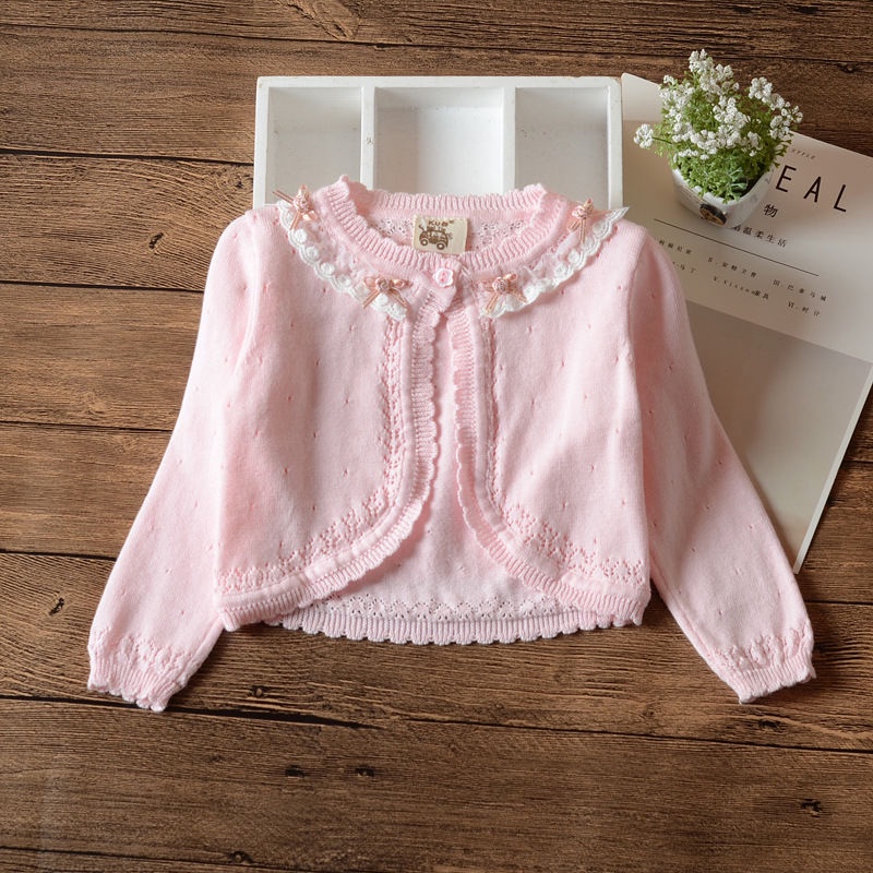 Áo Khoác Cardigan Dệt Kim Tay Dài Vải Cotton Mỏng Thời Trang Mùa Xuân Cho Bé Gái#9.21