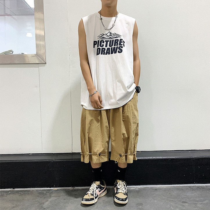 Áo thun thể thao sát nách in chữ trẻ trung cho nam