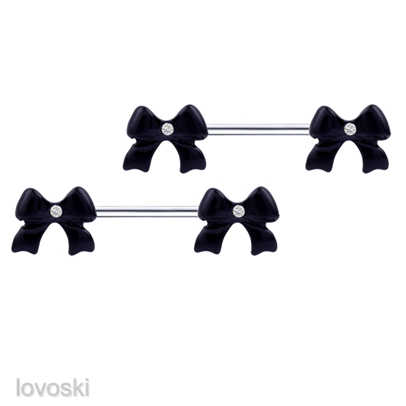 Set 2 Khuyên Nhũ Hoa Hình Nơ Bằng Thép Không Gỉ 14g