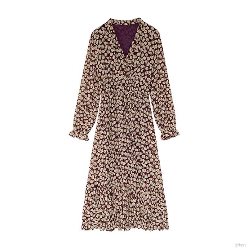 Đầm Dài Tay Họa Tiết Hoa Xinh Xắn Thời Trang Theo Phong Cách Pháp Dành Cho Nữ