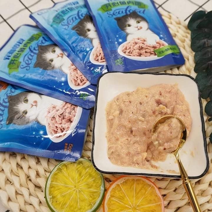 Pate Cho Mèo SEAFOOD Gói 60g - Pate Nội Địa Trung Sốt Cá