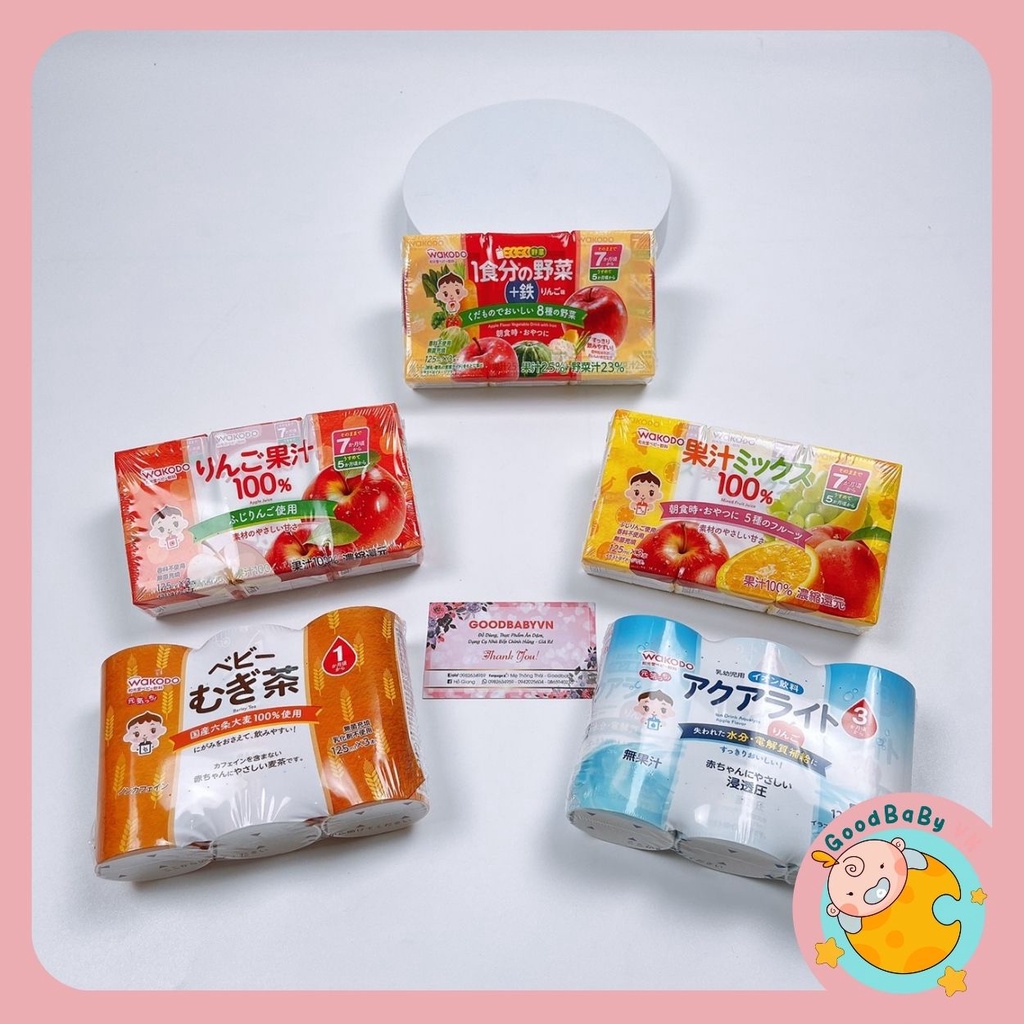 Nước ép rau củ,hoa quả cho bé WAKODO , PEGION ( lốc 3 hộp x 125ml) nhật bản Goodbabyvn
