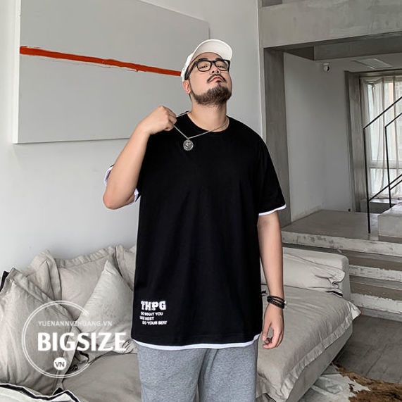 Áo thun Nam Bigsize Áo phông Nam tay ngắn form rộng Giả Hai basic mùa hè Thời Trang kiểu trẻ trung Hàn Quốc đẹp cao cấp，cho người mập béo 100kg 150kg