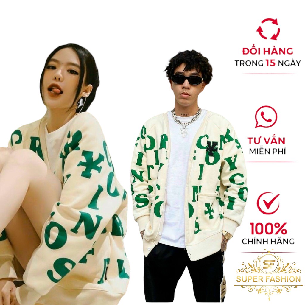 Áo khoác cardigan nam nữ phối hoạ tiết chữ siêu hot thời trang SUPER FASHION