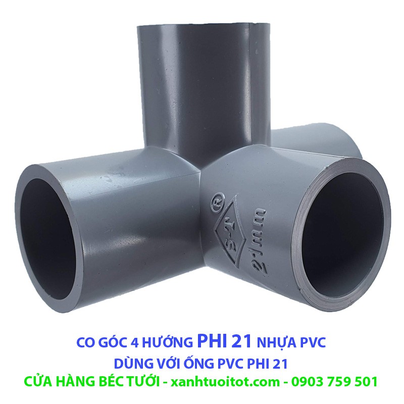 Bộ 10 CO GÓC 4 HƯỚNG PHI 21 NHỰA PVC - DÀY 3 MM